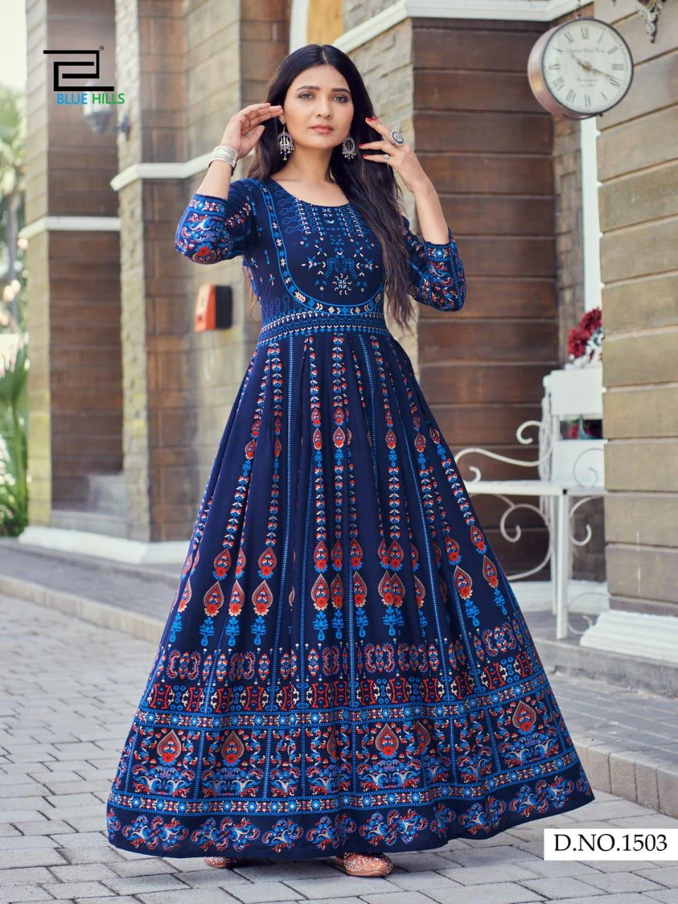 Blue Hills Bela 14Kg Heavy Rayon Print Wholesale Long Gown Catalog — Wholesale Kurtis, Blue Hills wholesale from Surat - Gallery Image 2